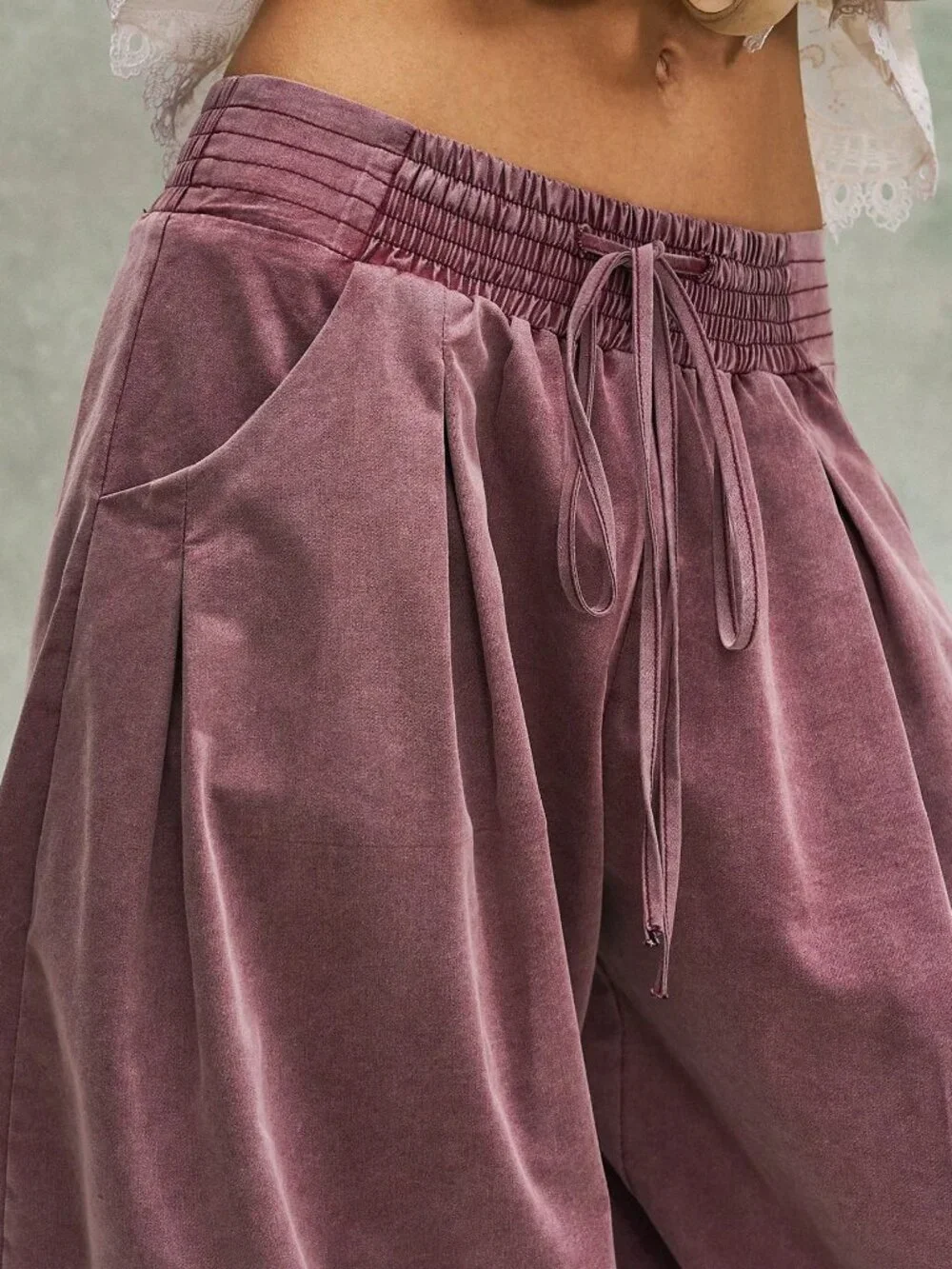 Purple Casual Boho Women's Cargo Pants with Waist Drawstring